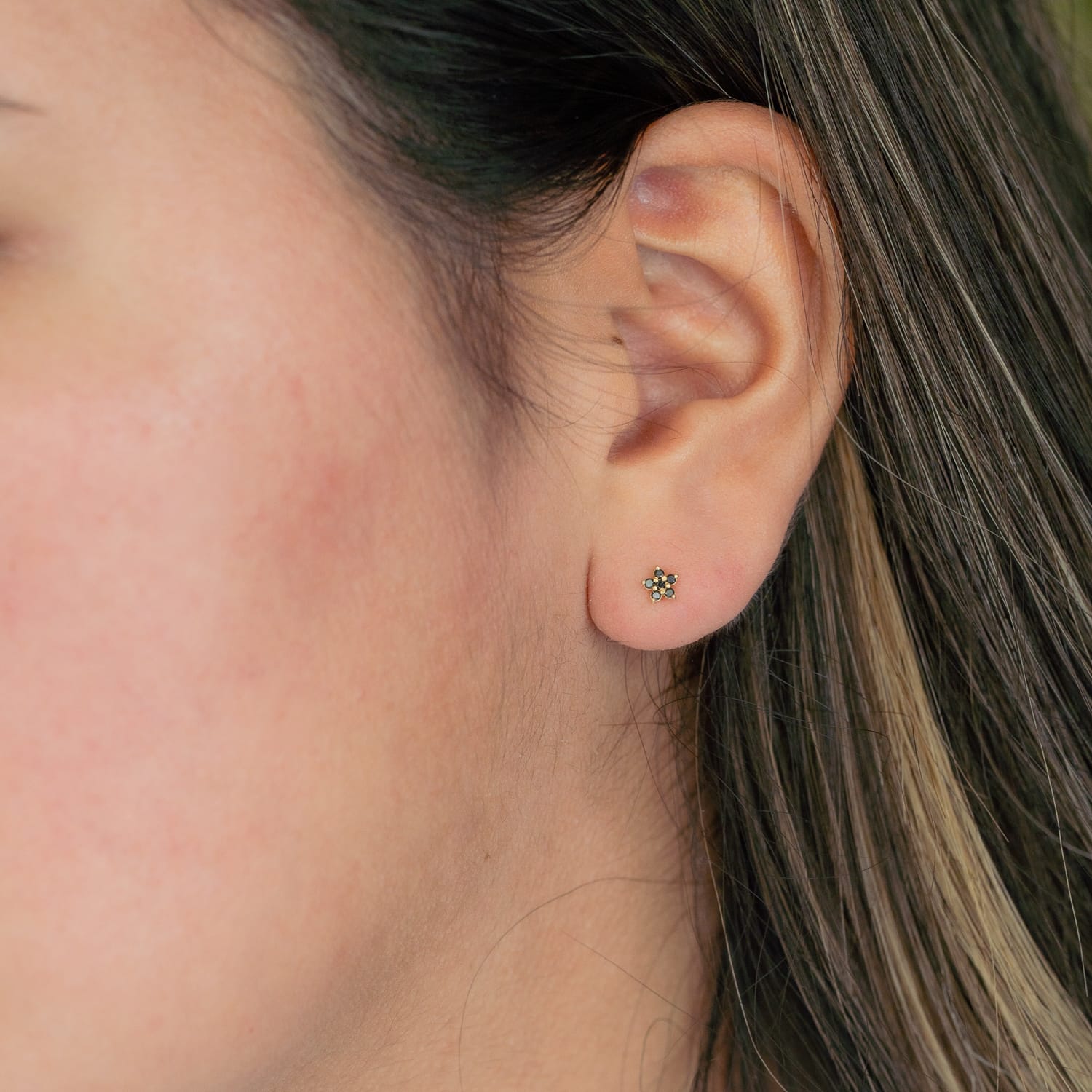 Aretes petites rosetas - diamantes negros